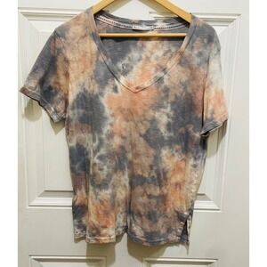 Michael Stars Top OS One Size Gray & Pink Tie Dye V‎ Neck Short Sleeve Tee
